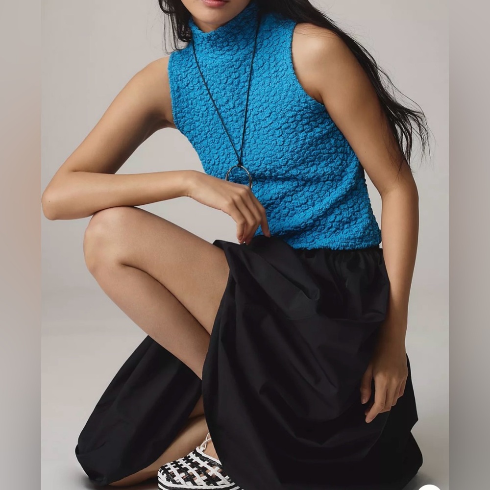 NWT Anthropologie Blue Tassel Popcorn High-Neck Crop Tank Top Size S - Picture 2 of 8